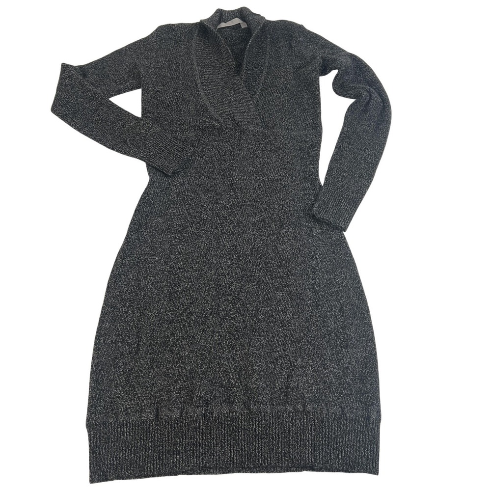Athleta Sweater Dress Womens Small Gray Merino Wool V Neck Long Sleeve Knit